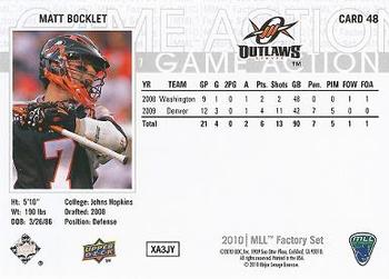 2010 Upper Deck Major League Lacrosse #48 Matt Bocklet Back